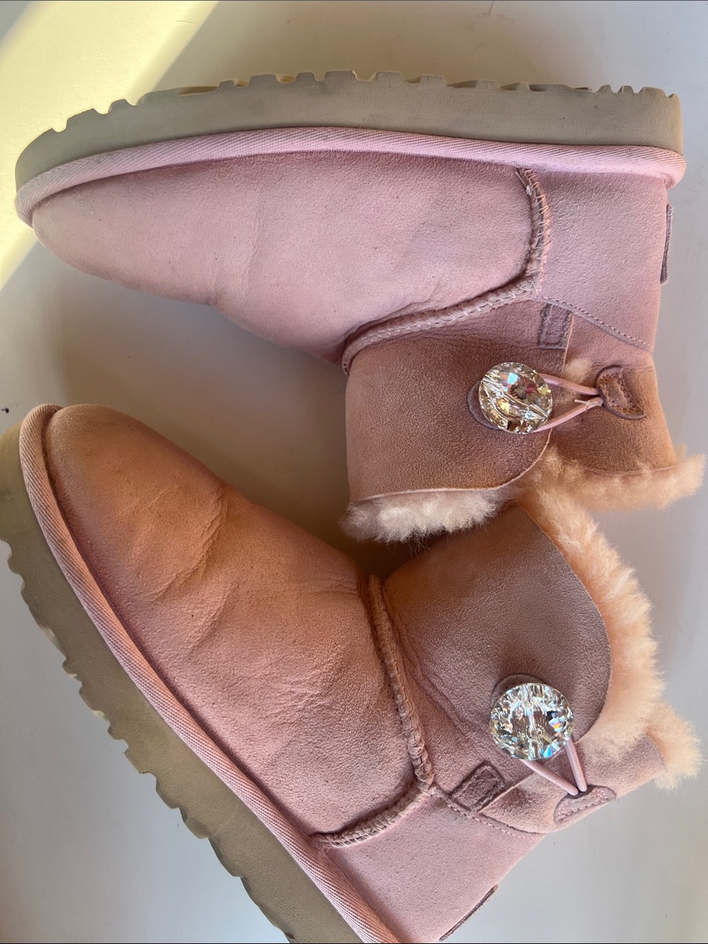 Pink Faux-Shearling Button Booties